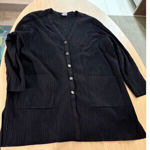 Chico's Cardigan Sweater Chicos Size 3 US Size XL Petite Black Ribbed Long Line